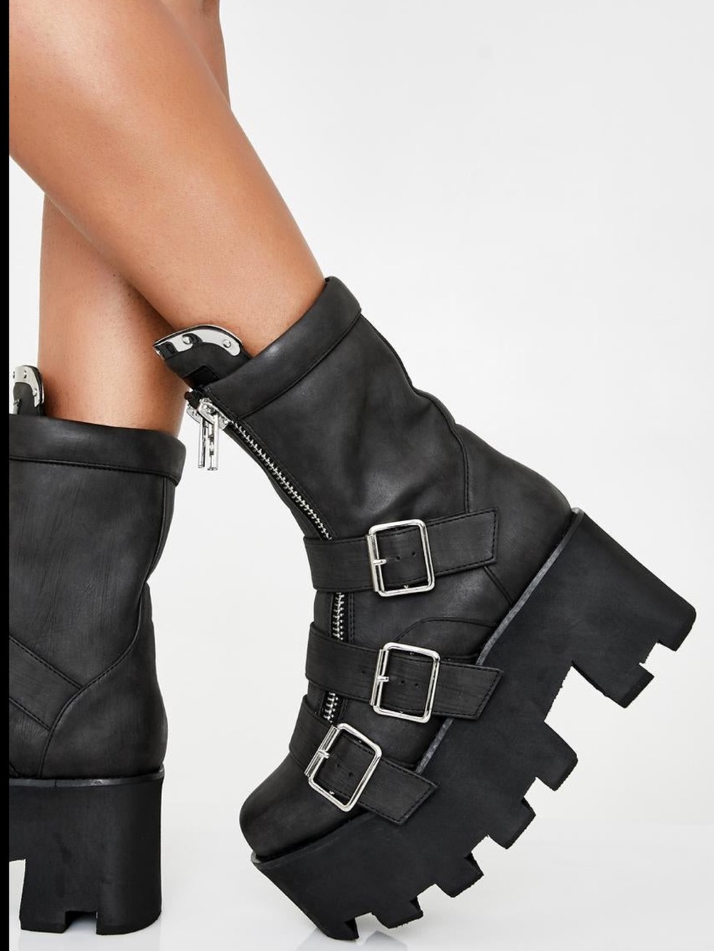 Killstar ‘Made in Hell’ Black Platform Biker Boot with Buckles - Picture 3 of 7